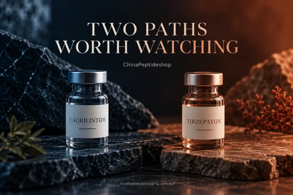 Conceptual cagrilintide and tirzepatide research vials